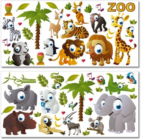 Wandkings Zoo Tiere Wandsticker Megapack Set, 64 Aufkleber, Gesamtfläche 260 x 70 cm