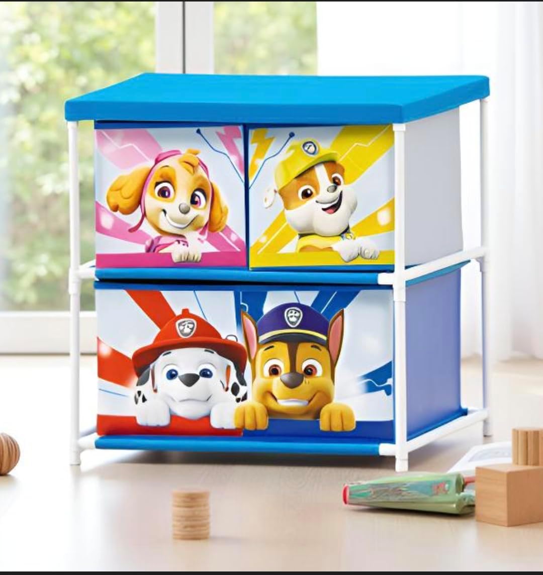 ARDITEX - Kinderregal mit 3 Stoffboxen von Paw Patrol - Metallrahmen und Polyesterboxen - 53x30x60 c