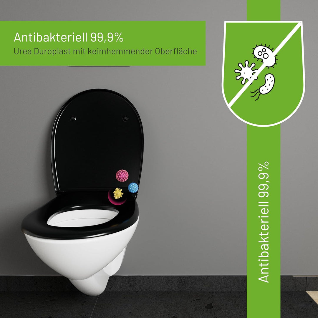 LUVETT® WC-Sitz mit Absenkautomatik C100 oval universell, Toilettendeckel mit 3 Edelstahl Montagelös