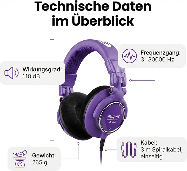 Zomo HD-1200 Professioneller Stereo-Kopfhörer (110dB, 3m) Toxic Purple