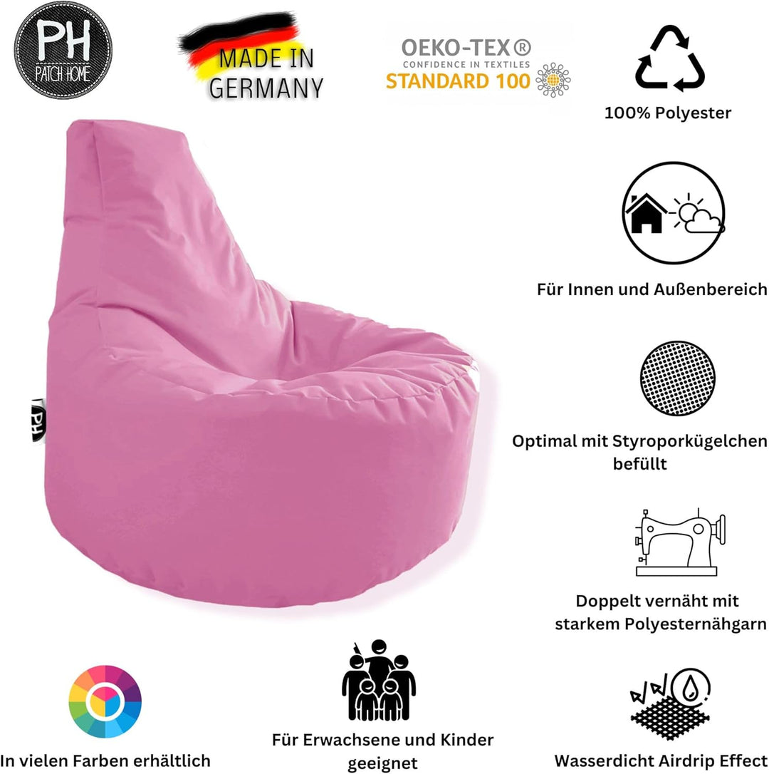 PATCH HOME Gamer Sessel Sitzsack inkl. Würfel Bean Bag Set Ø80cm, 30cm Sitzhöhe, 90cm Höhe + 35x35cm