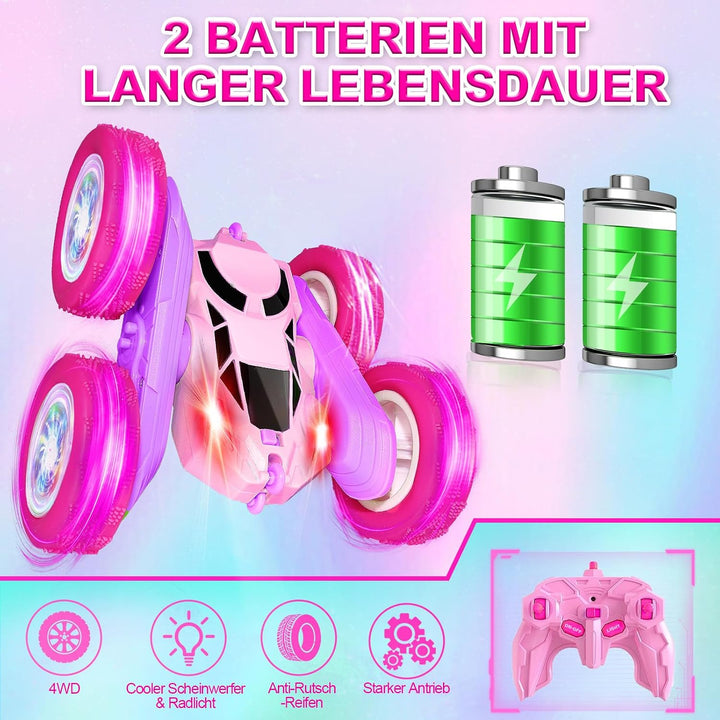 MidiVix Ferngesteuertes Auto, 2.4Ghz Doppelseitig 360° drehbarer RC Crawler mit Scheinwerfern Radlic
