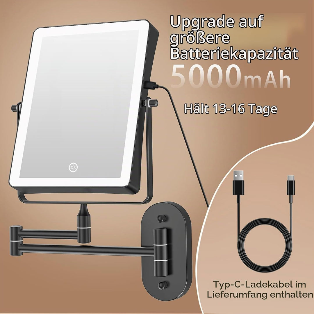 Famihomii 5000mAh Wiederaufladbar Kosmetikspiegel mit LED Beleuchtetung, Schminkspiegel mit 1-/30X V