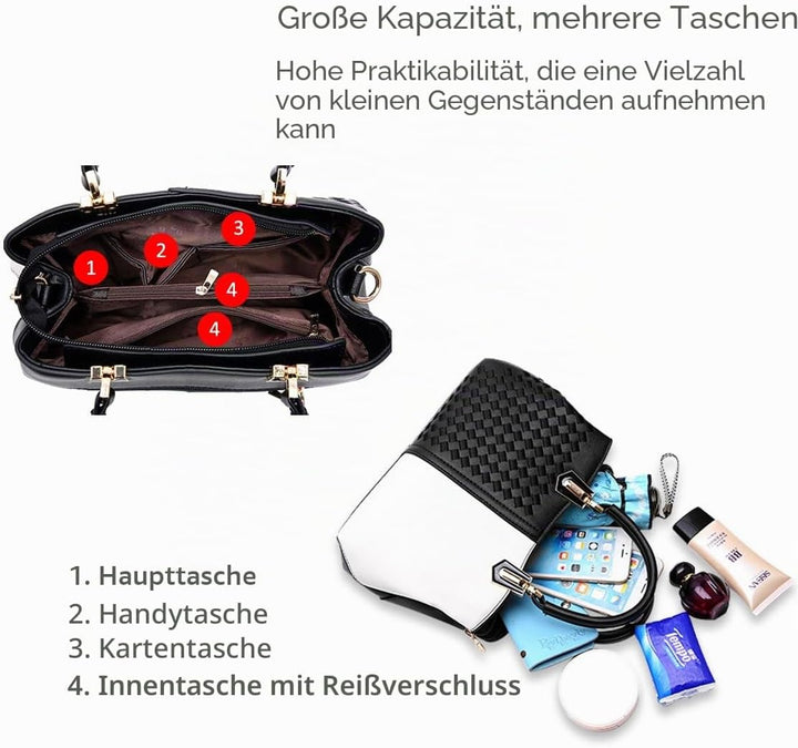 NICOLE&amp;DORIS Frau Dame Handtaschen Schultertasche Taschen Shopper Umhängetasche PU Schwarz A, Schwar