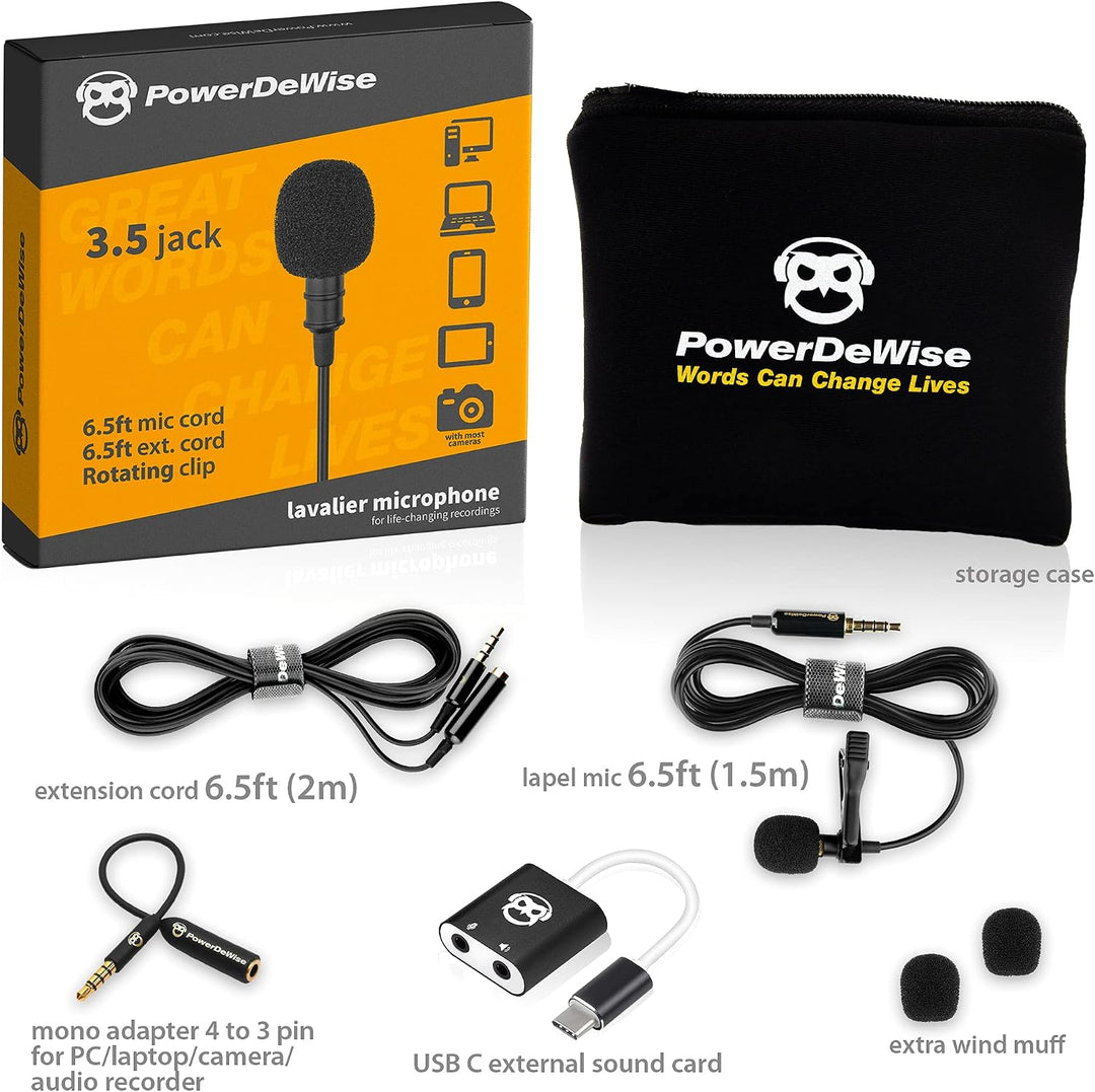 Powerdewise Typ-C USB-Mikrofon, Lavalier-Ansteckmikrofon, omnidirektional, mit Soundkarte, entworfen