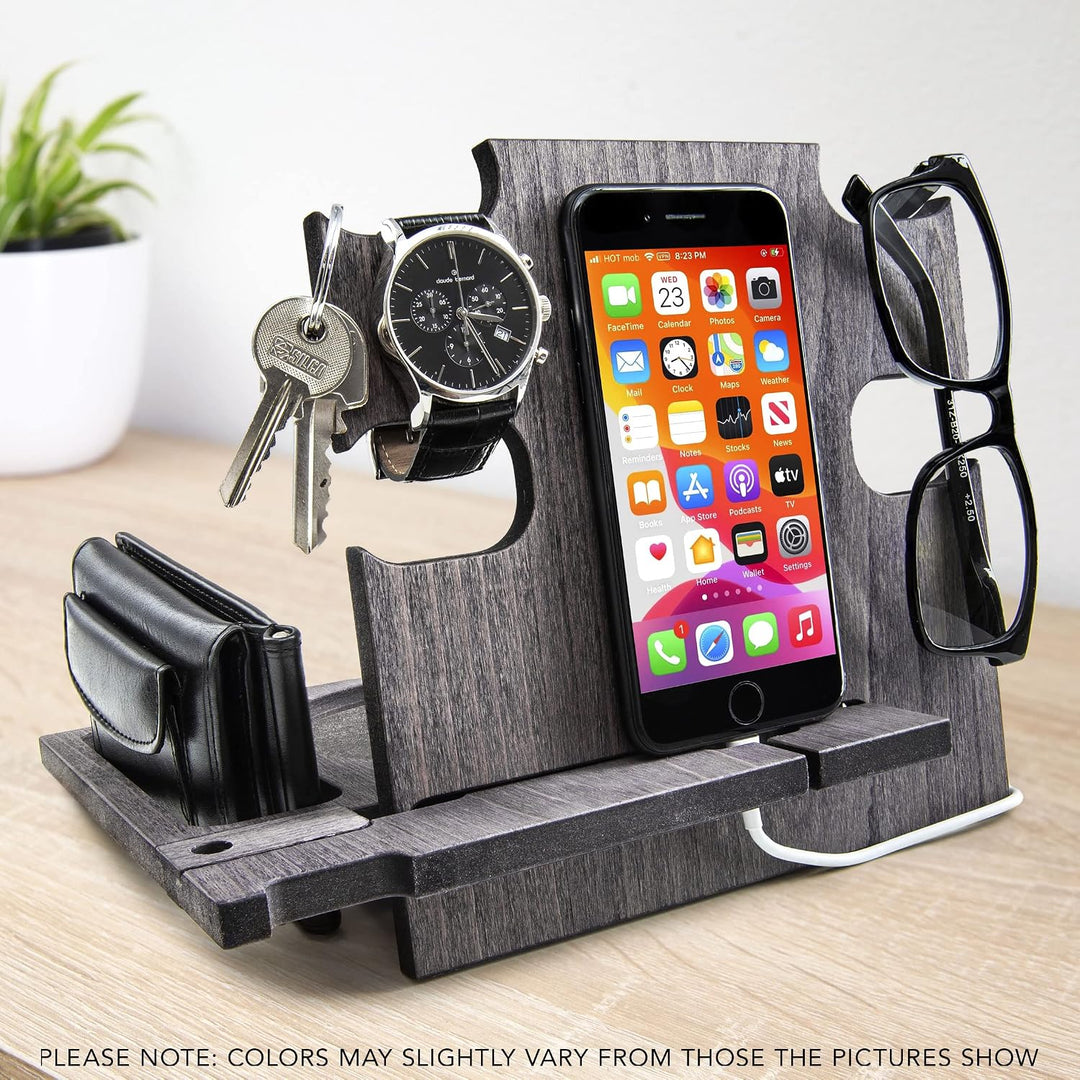 Personalisierte Dockingstation, Smartphone-Ständer - Nachttischhalter aus Holz, Geschenkidee für Män