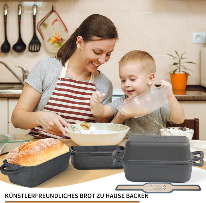Illidan Gusseisen Brotbackform mit Deckel, Gusseisen Topf Brot Backen,Ideal als Brotform, Brottopf,