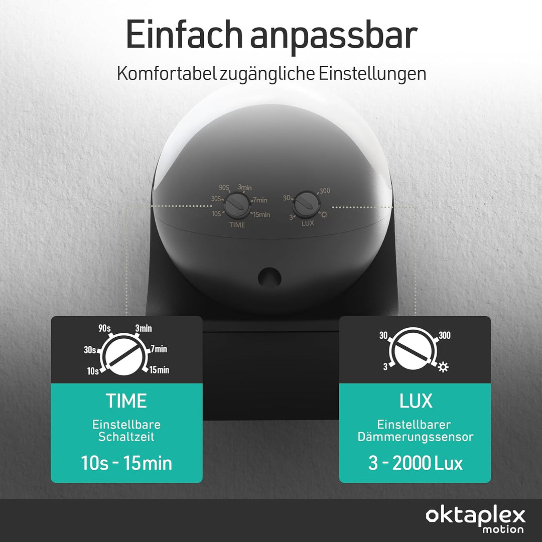 Oktaplex 2er Set Ana Bewegungsmelder Aussen schwenkbar 230 V IP44 180° Bewegungssensor 12 m Reichwei