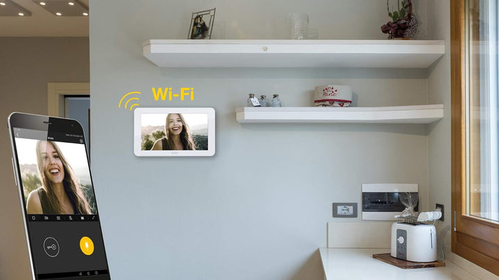 Vimar K40945 Videosprechenalagen-Set enthält Freisprech-Touchscreen-Videohaustelefon LCD 7in und WLA