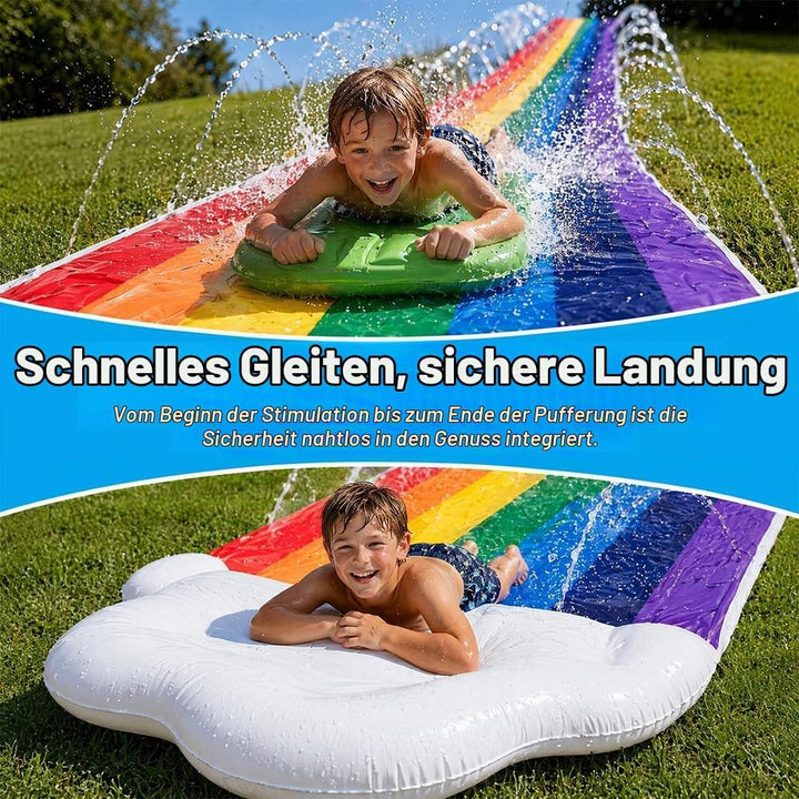 Mineup 480 x 140cm Wasserrutsche Garten, Wasserrutschmatte mit 2 Bodyboards, Doppelrutsche mit Einge