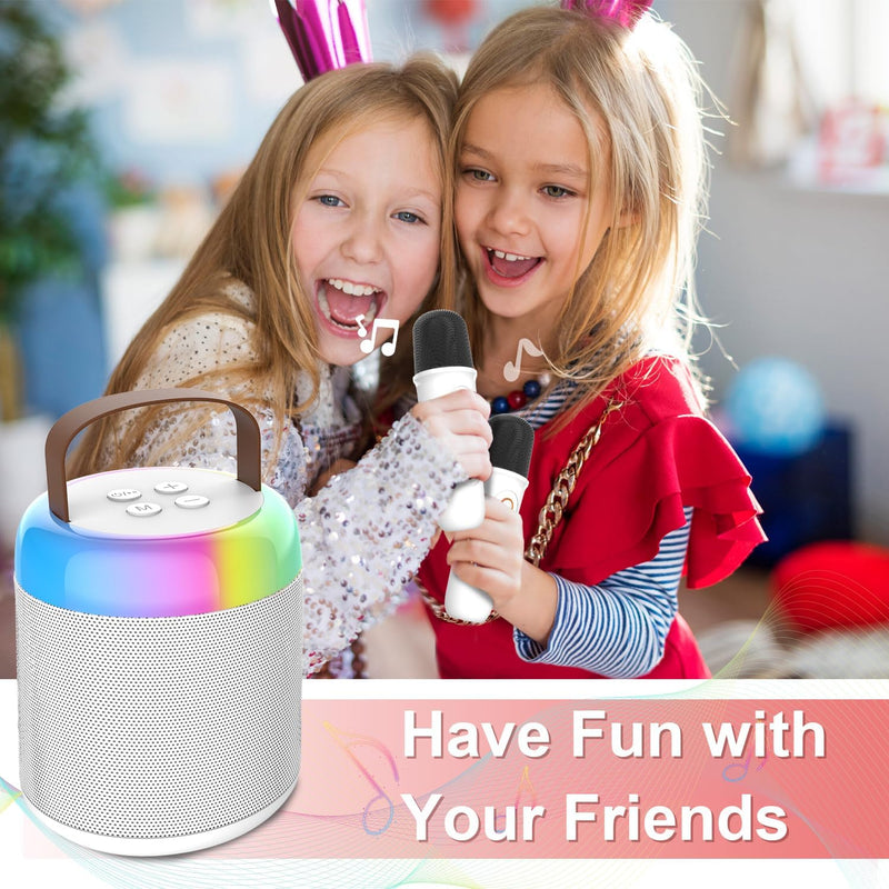 Karaoke Maschine für Kinder, Tragbarer Mini Bluetooth Karaoke Lautsprecher mit 2 kabellosen Mikrofon