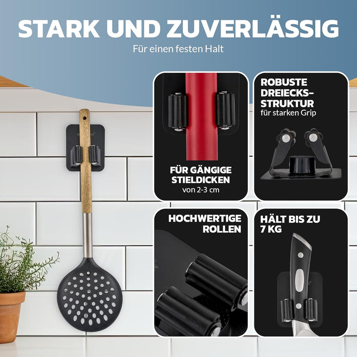 Selbstklebende Besenhalter & Gerätehalter Wand ohne Bohren und Schrauben | Robuste Wandhalterung aus