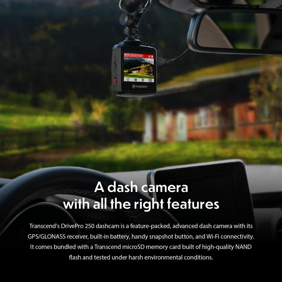 Transcend DrivePro 250 Dashcam mit GPS Blickwinkel horizontal max.=140 Degree 12 V, 24V WLAN, Akku,