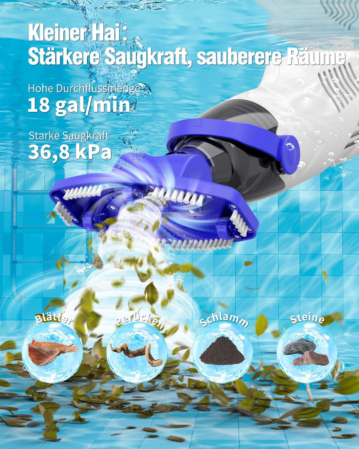 Little Shark Poolstaubsauger für Aufstellpools, Whirlpool-Staubsauger mit 60W-Motor, 18 Gallonen/Min