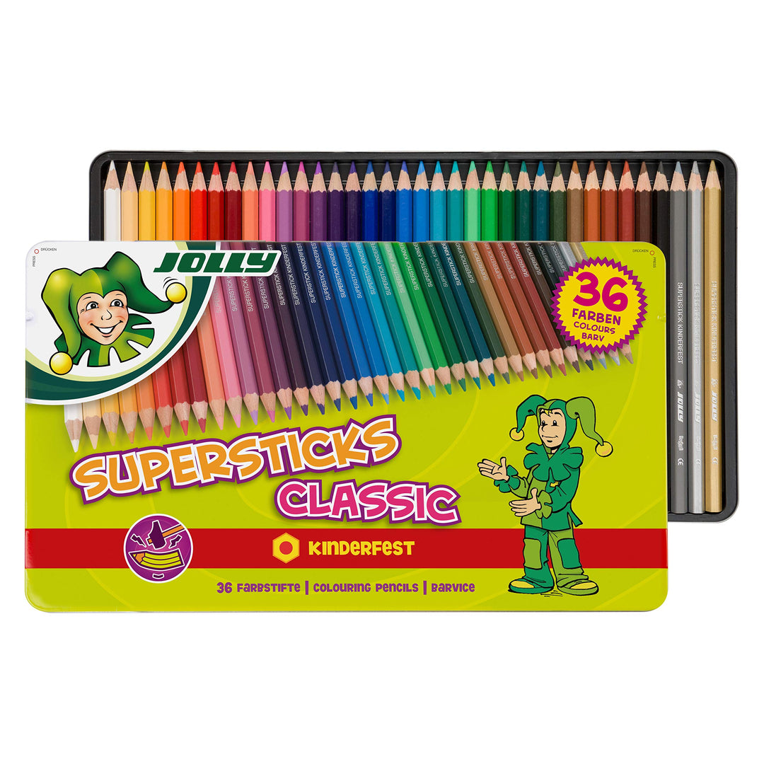 JOLLY Buntstift Superstick kinderfest CLASSIC, sort., 36er 3D-Metalletui Classic 36 Stück (1er Pack)