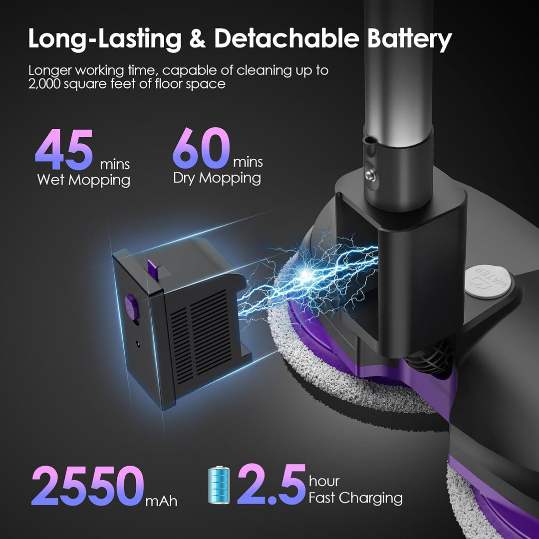 Kabellos Elektrischer Mopp, Elektrischer Wischmopp Kabellos mit Sprühfunktion, LED Beleuchtung, 300m