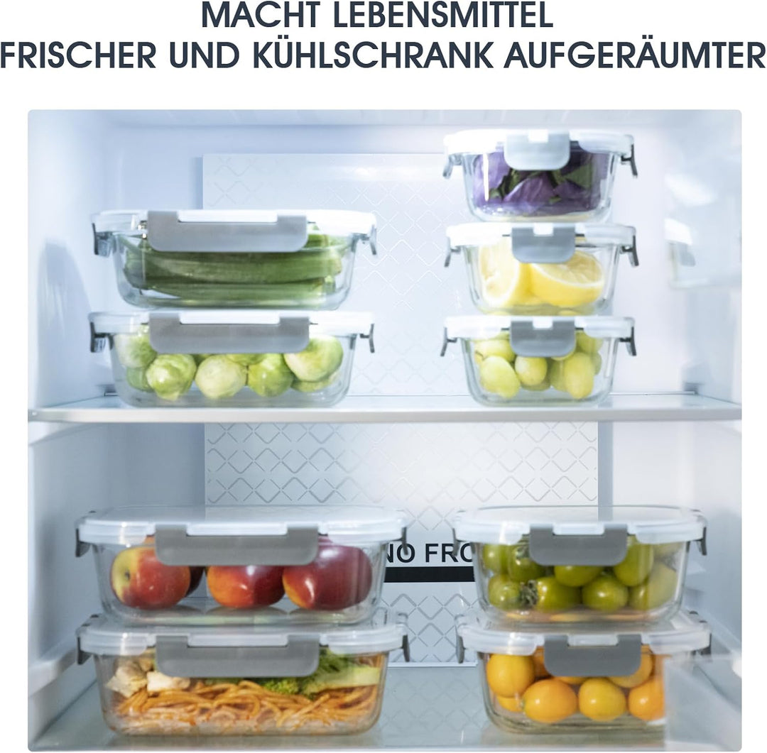 GENICOOK 18 Stück Glasfrischhaltdosen mit Deckel,Luftdicht Glas Lebensmittelbehälter, Glas Aufbewahr
