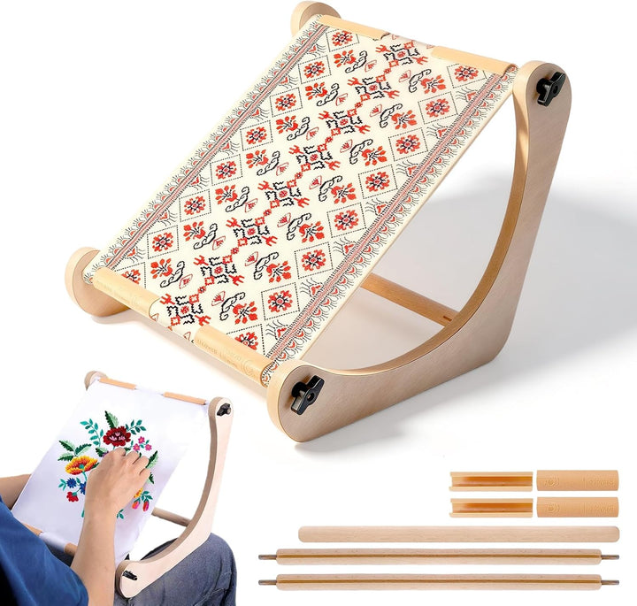 RoseFlower Kreuzstich Ständer Stickrahmen Holz Drehbarer Stickständer für Tisch Embroidery Hoop Stan