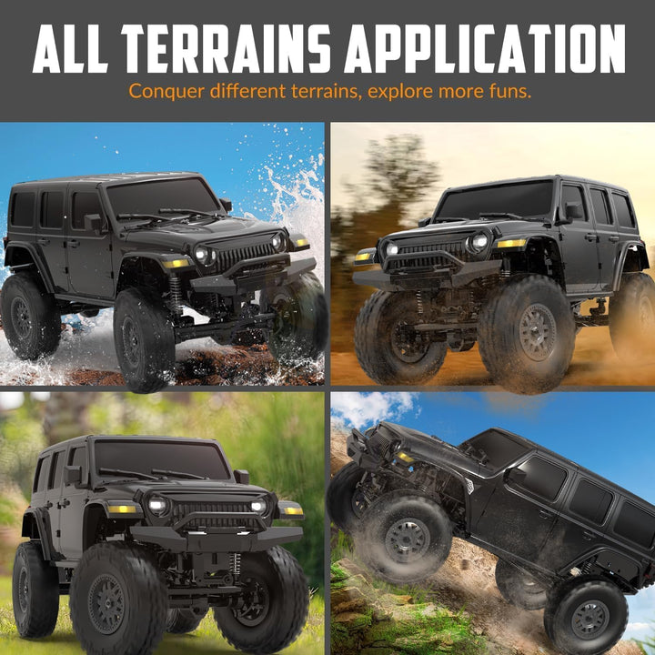 RACENT 1:24 4WD Off-Road RC Auto mit Metallkarosserie und hochwertigem Motor, RC Crawler mit 2 Akkus