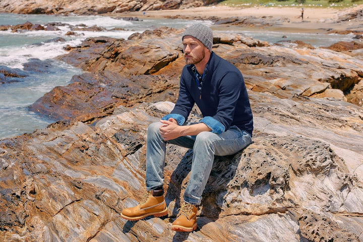 PaulJones Herren Half Zip Pullover Turtleneck mit V-Ausschnitt Langarm und Stehkragen S Dunkelblau,