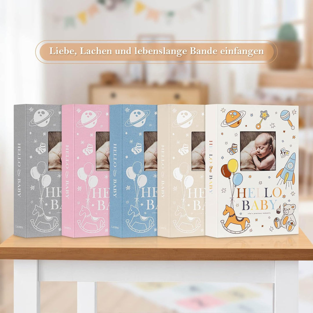 Lanpn Baby Fotoalbum 10x15 300 Fotos, Leinen Fotoalbum Einsteckalbum, Babyalbum mit Memo Schreibfeld