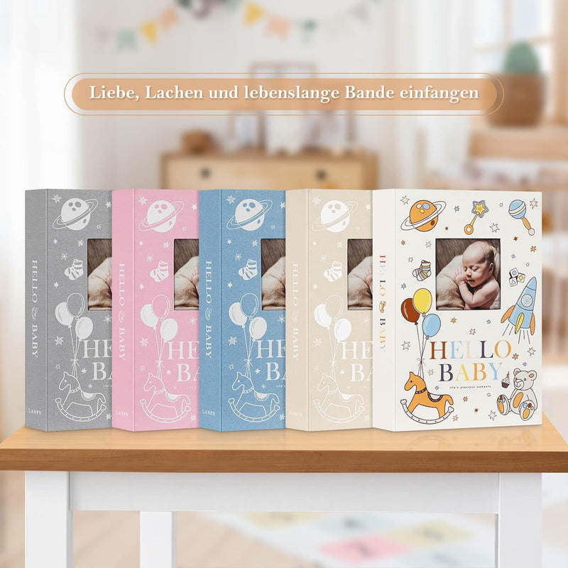 Lanpn Baby Fotoalbum 10x15 300 Fotos, Leinen Fotoalbum Einsteckalbum, Babyalbum mit Memo Schreibfeld