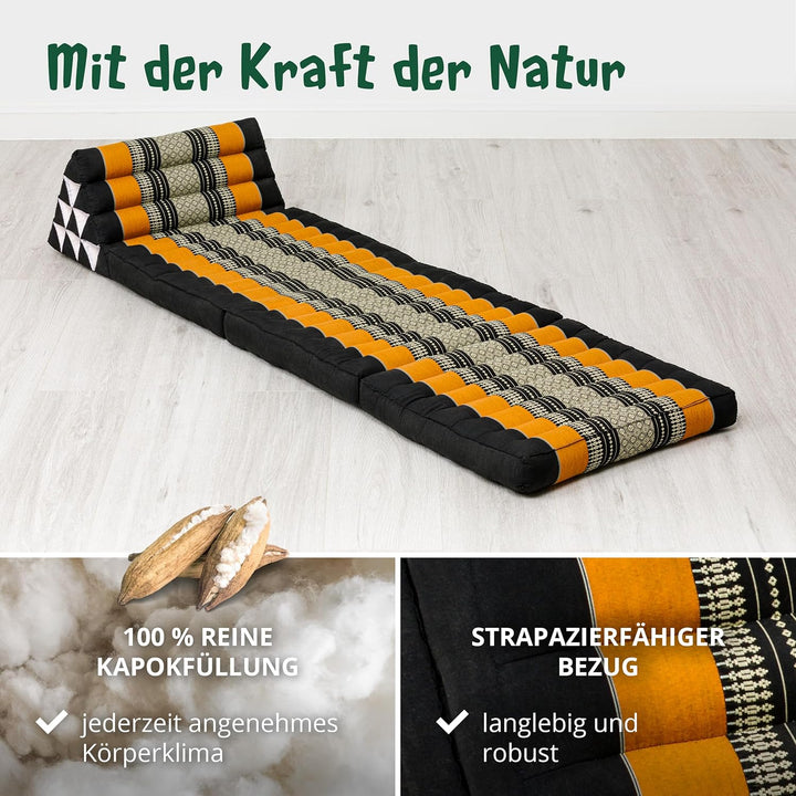 livasia Thaikissen mit 3 Auflagen, Dreieckskissen mit Klappmatratze, Keilkissen Kapok, Rückenkissen