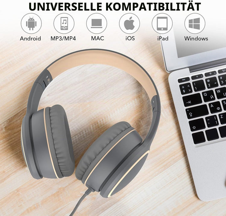 RORSOU R10 Over-Ear-Kopfhörer mit Mikrofon, leichte Faltbare Stereo-Bass-Headset mit 1,5 m verschlin