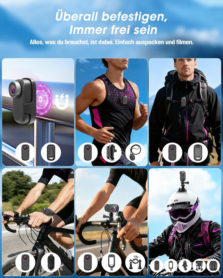 Mini Action Cam 4K NEU Upgraded, Body Cam mit 64GB SD Karte, Wasserdicht 30M, 180 Min Akkulaufzeit,
