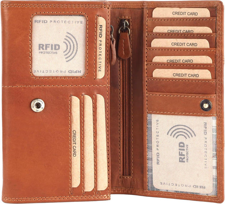 Benthill Portemonnaie Damen Leder - Hochwertige weiche Vintage Echtleder Damen Geldbörse mit RFID Sc