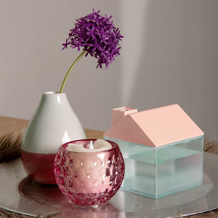 Hellum Luftbefeuchter dekorativ, tragbarin rosa, Diffuser in Form eines Haus 8,4x9,5cm gross, süsser