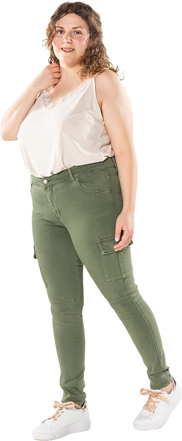Nina Carter Damen Cargo Jeans grossen Grössen Stretchjeans Plus Size Jeanshosen Used-Look Denim Hose