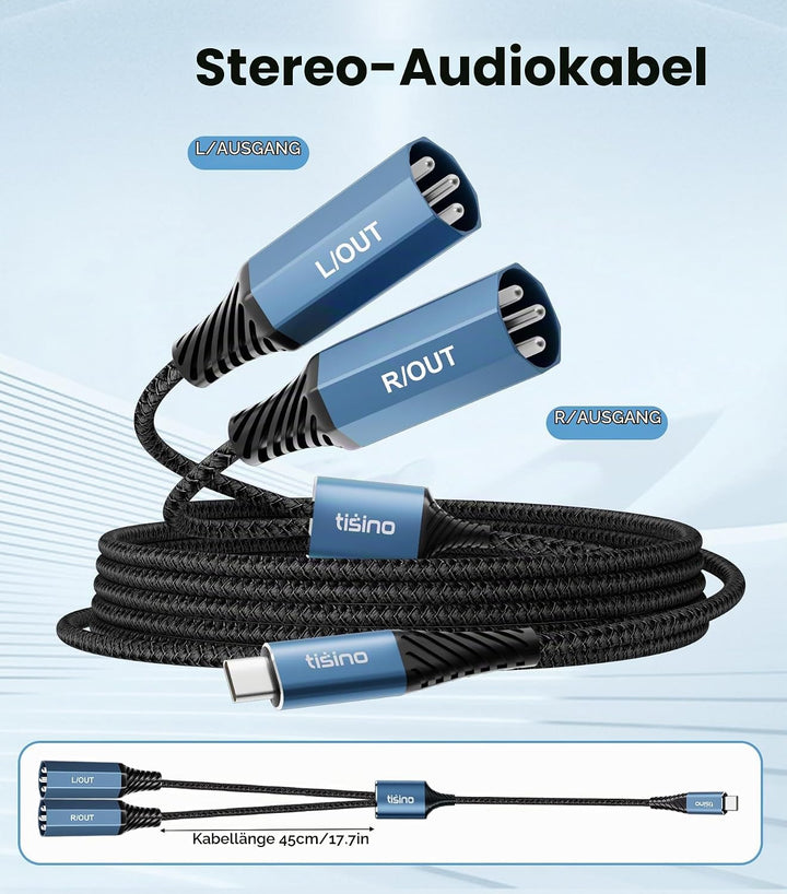 Tisino USB C auf Dual XLR Male Audio Kabel, XLR to USB C Stereo Power Amplifier Kabel für den Anschl