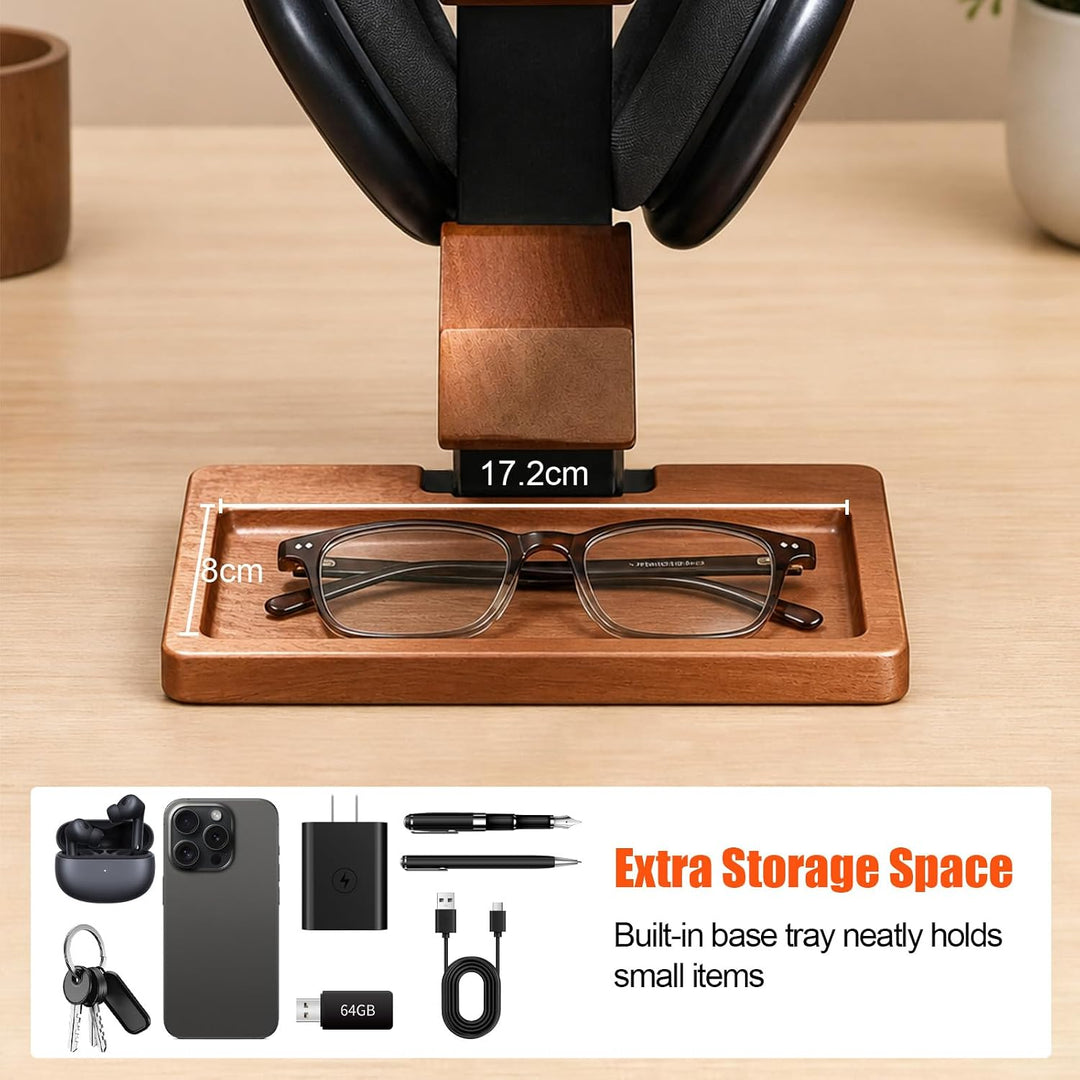 Controller Halter und Kopfhörer Ständer aus Holz, Tisch Headset Halterung mit Aufbewahrungsbasis, Un