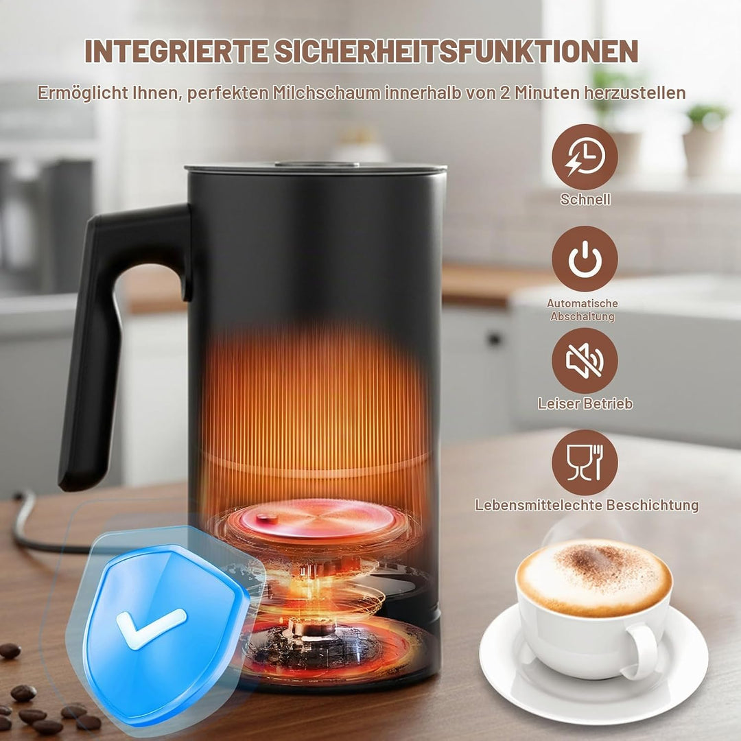 Elektrischer Milchaufschäumer Mit 4 Funktionen: Automatischer Milchaufschäumer Für Heisse Und Kalte