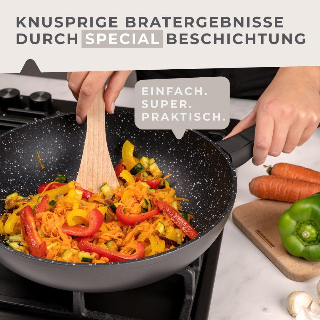 Fackelmann Wokpfanne Marble 28 cm, Antihaft-Wok aus 90% recyceltem Aluminium mit ergonomischem Kunst