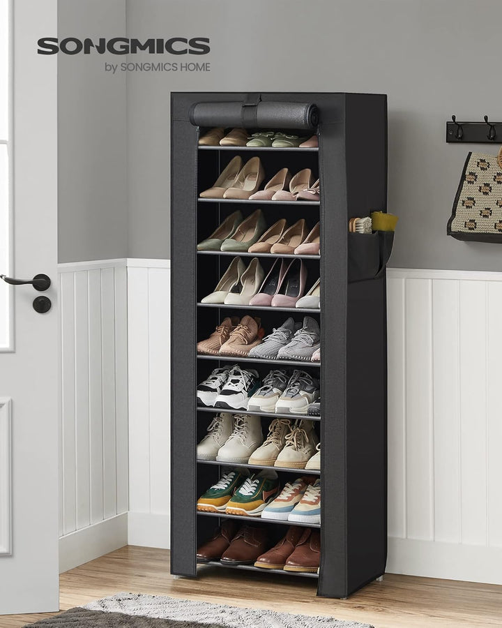 SONGMICS Kleiderschrank, Faltschrank, 175 x 150 x 45 cm, schwarz RYG12B & Schuhregal mit 10 Ebenen S