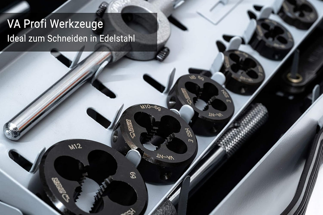 BAER Gewindeschneider Set HSSE EDELSTAHL Handgewindebohrer - Schneideisen - Werkzeuge : M 3-12 - Gew