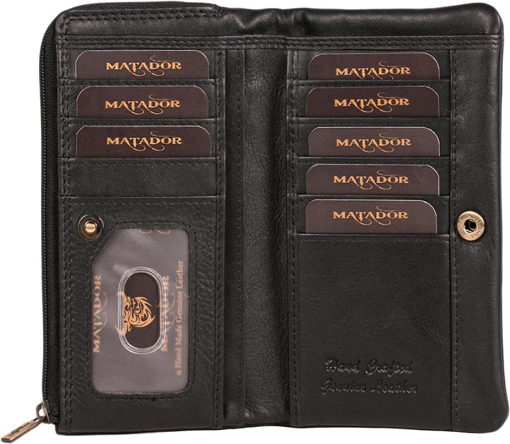 MATADOR Leder Geldbörse für Damen Gross 11 Kartenfächer Herren - TÜV geprüfter RFID & NFC Schutz -Ha