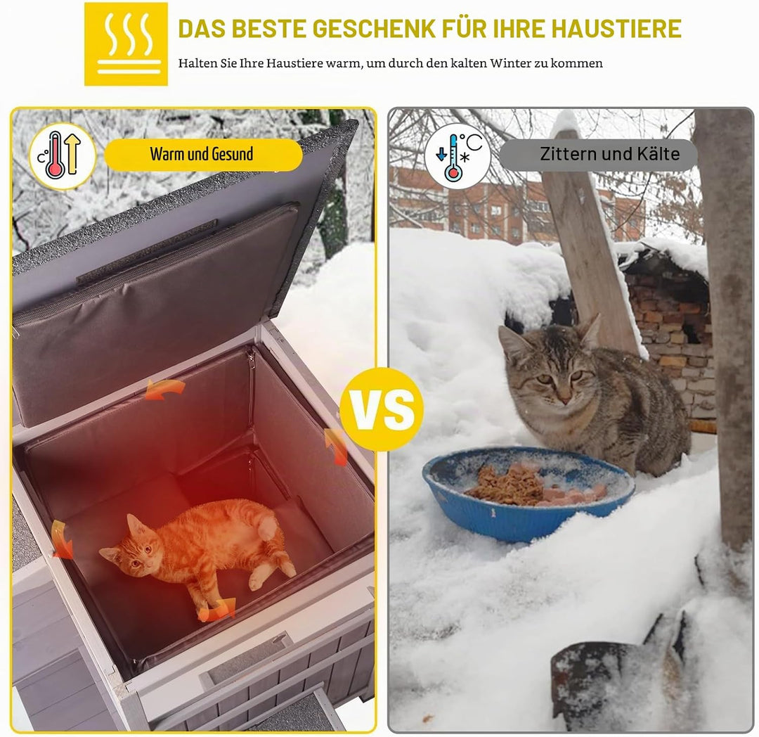 Katzenhaus für den Aussenbereich mit isolierter Auskleidung, wetterfester Winterunterstand für Wildk