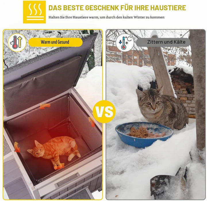 Katzenhaus für den Aussenbereich mit isolierter Auskleidung, wetterfester Winterunterstand für Wildk