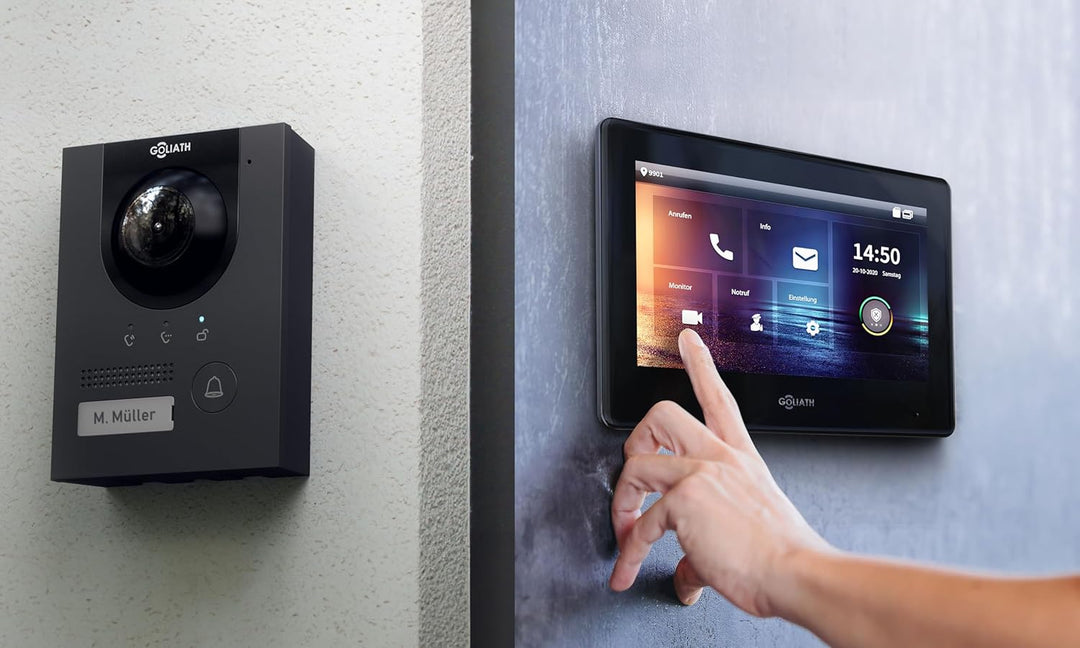 GOLIATH Full-HD Video Türsprechanlage, Aufputz Türstation in Anthrazit, 1 Familienhaus Set, Touchscr