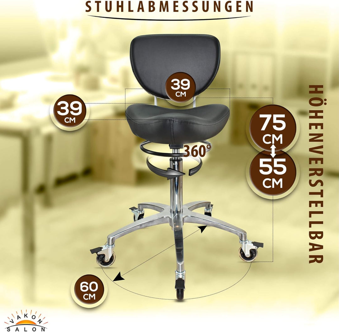 Sattelhocker Rollhocker mit Rückenlehne – ergonomischer Arbeitshocker mit Butterfly Sitz – höhenvers