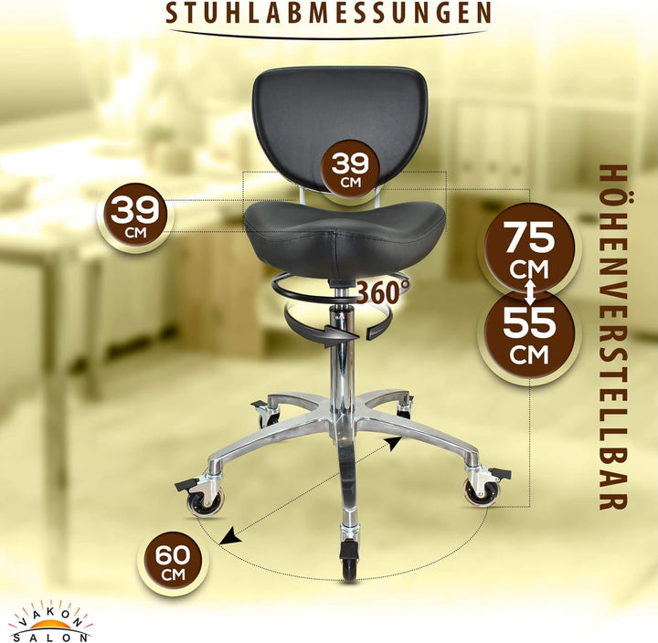 Sattelhocker Rollhocker mit Rückenlehne – ergonomischer Arbeitshocker mit Butterfly Sitz – höhenvers