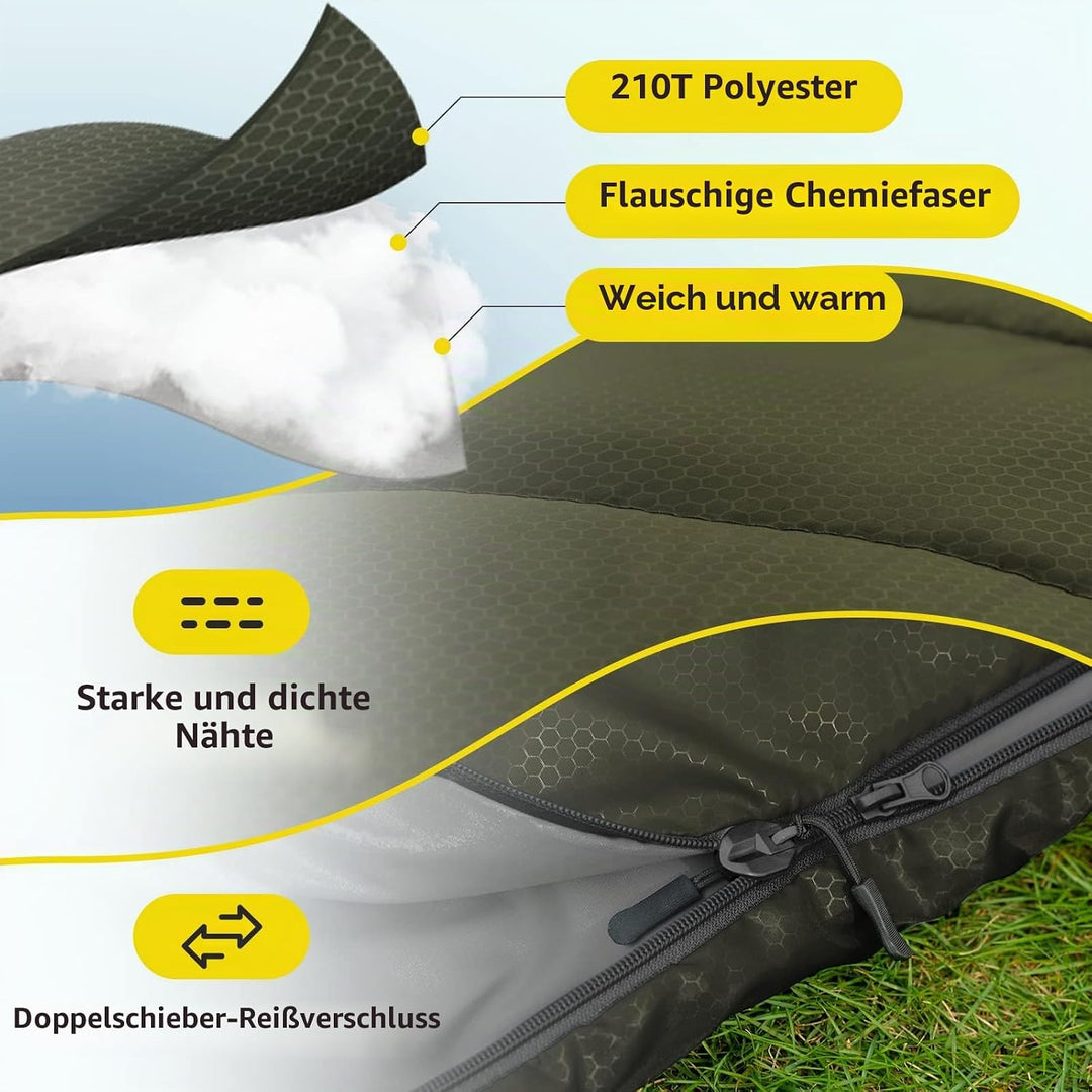 Bessport Schlafsack für Camping 3-4 Jahreszeiten Wasserdichter Leicht Schlafsack in 5 ℃ bis 15 ℃ für