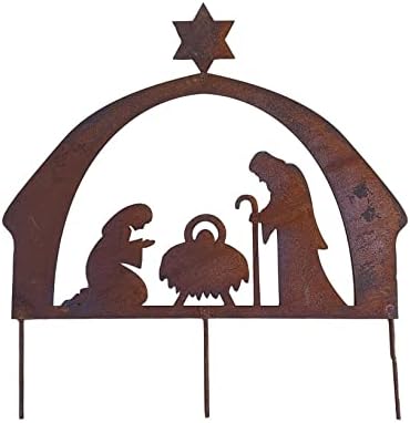 Krippe ca. 40 cm breit aus Metall in Edelrost zum Stecken Rost Weihnachten Deko Advent Maria und Jos