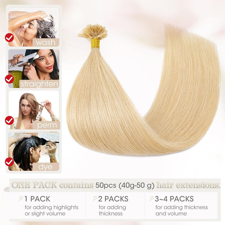 Elailite Bonding Extensions Echthaar Keratin U-Tip Haarverlängerung 100% Menschenhaar 1g/Strähne 24'