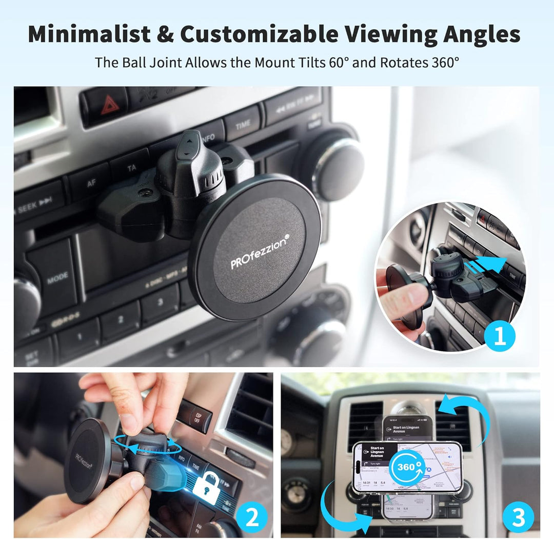 PROfezzion Handyhalterung Auto Magnet CD Schlitz & Lüftungsclip Kompatibel mit Mag-Safe für CD Schli