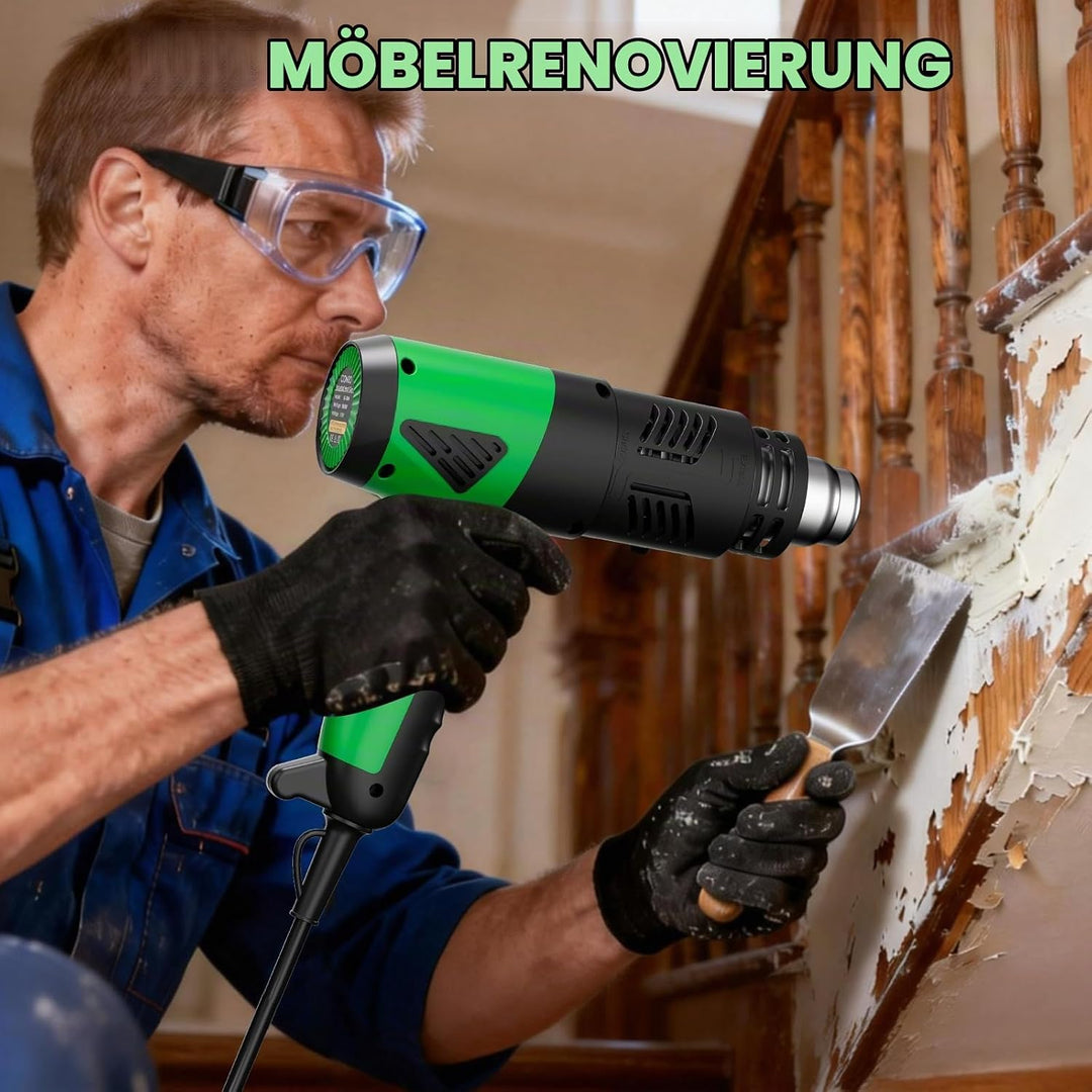 1800W Heissluftfön - Erwärmt in 1,5 s, 50°C-650°C, 2 Geschwindigkeiten &amp; Überhitzungsschutz, mit Sch