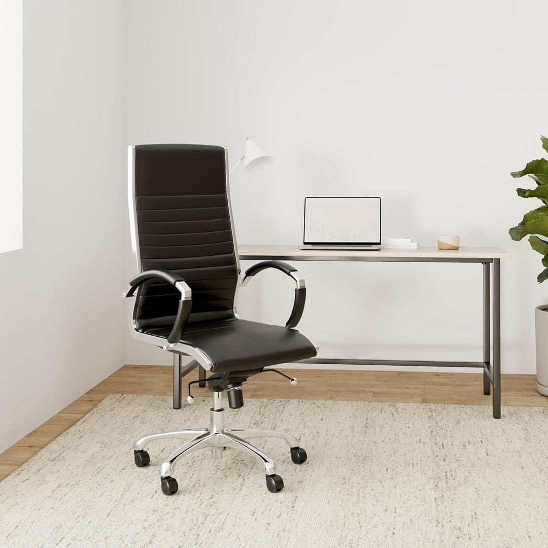 VERSEE Premium Echt-Leder Chefsessel Montreal in Schwarz - Ergonomischer Bürostuhl für Büro und Home